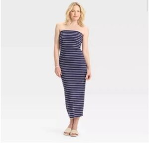 a new day Navy and White Strapless Dress
